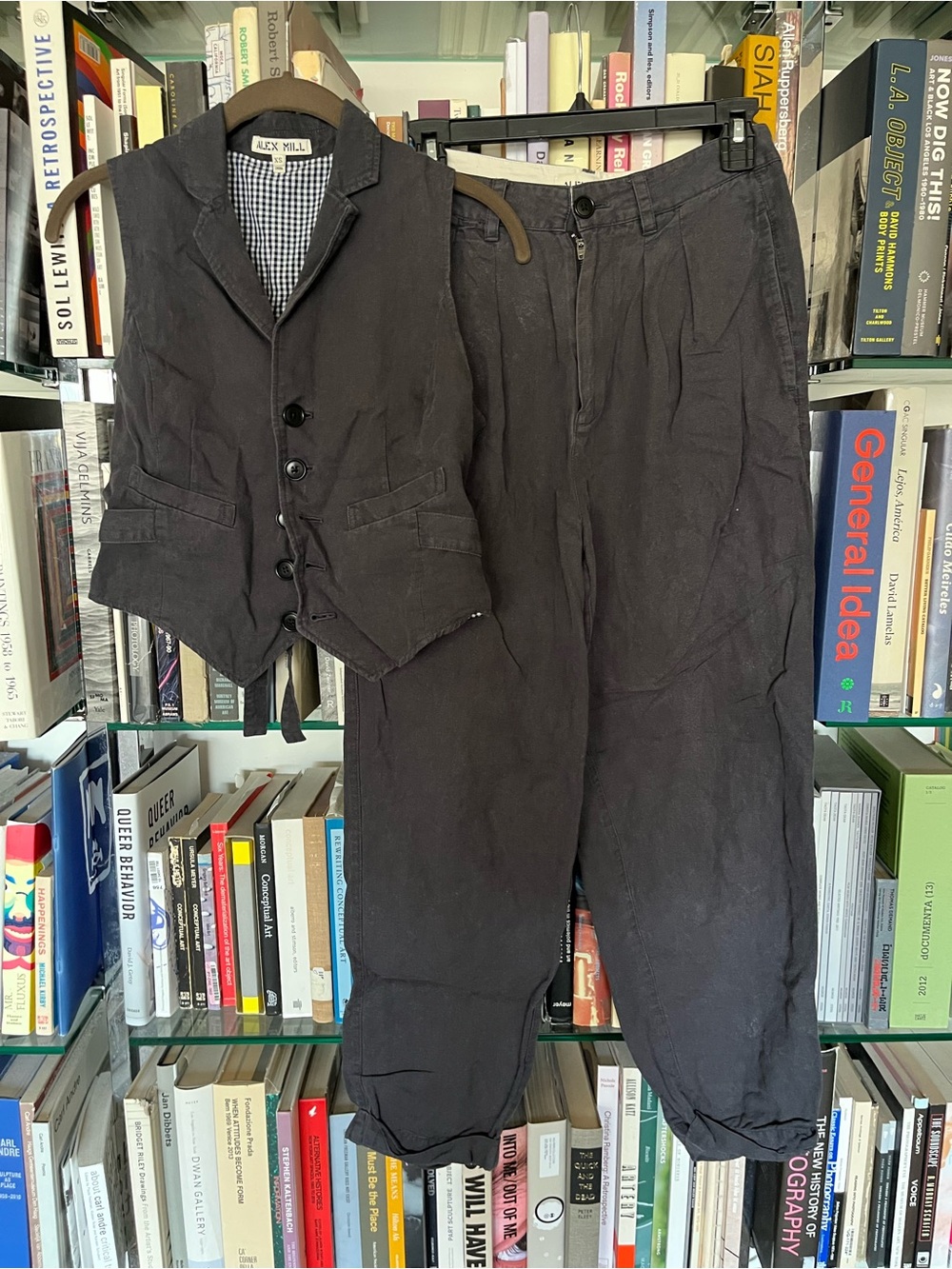 Alex Mill Suit(ish) Black Cotton vest and Pants with Gingham Lining